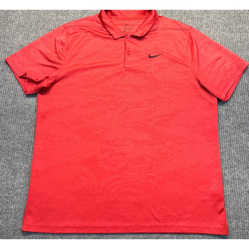 Nike Dri-FIT Red Tonal Graphic Polo Shirt Mens XL Short Sleeve Golf Top